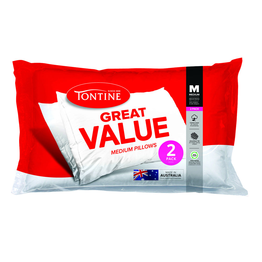 Tontine Great Value Sleeping Cotton Medium Pillows Pack 48x73cm White (4 Pieces) — image 2