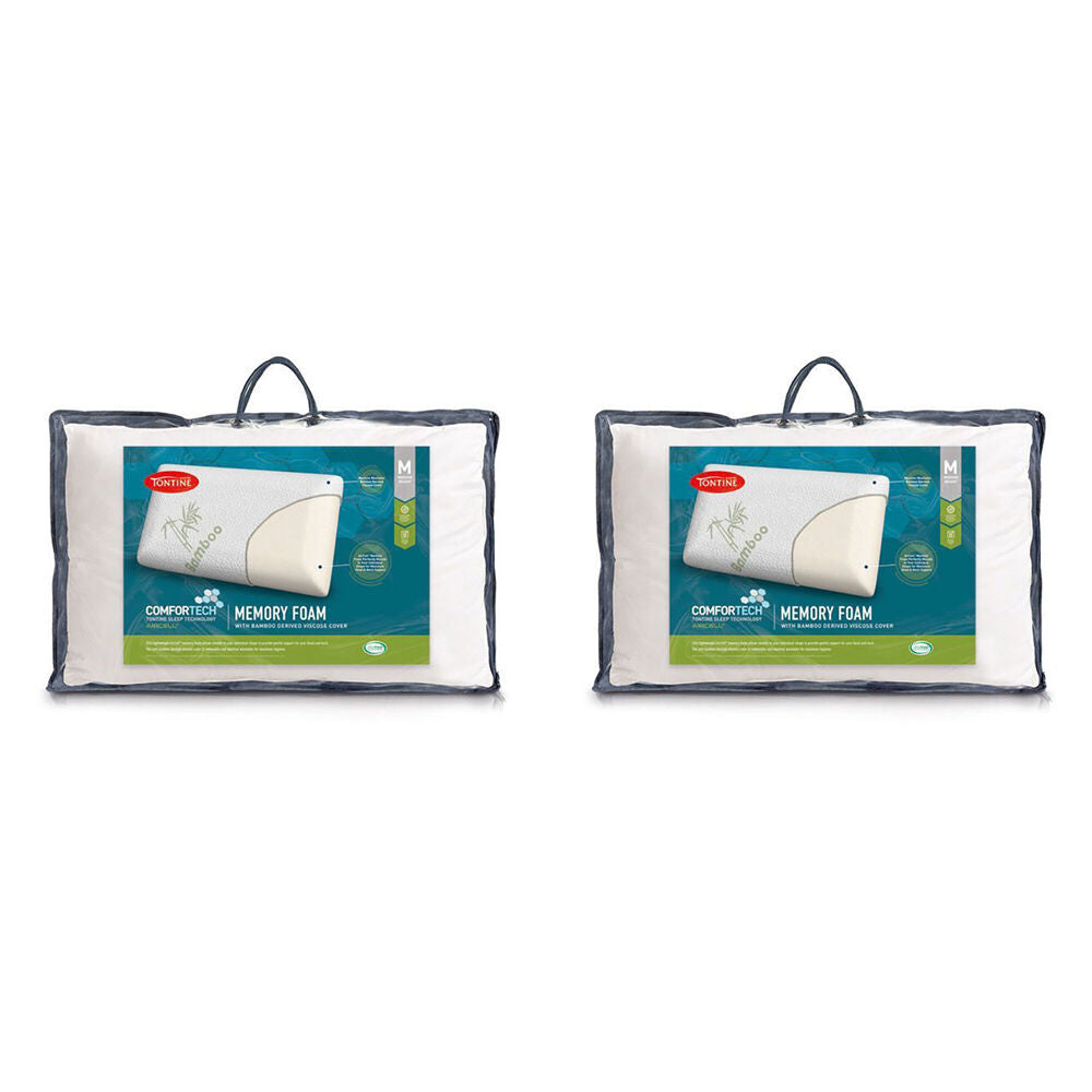 Tontine Comfortech Bamboo Cover Memory Foam Pillow Medium Height White (2 Pack)