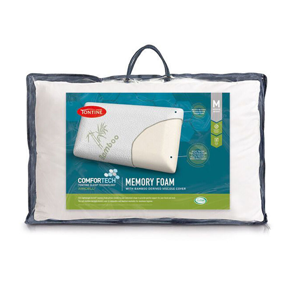 Tontine Comfortech Bamboo Cover Memory Foam Pillow Medium Height White (2 Pack) — image 2