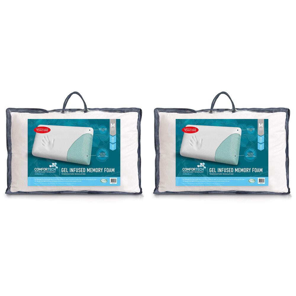 Tontine Comfortech Gel Infused Memory Foam Pillow Medium Height White (2 Pack)