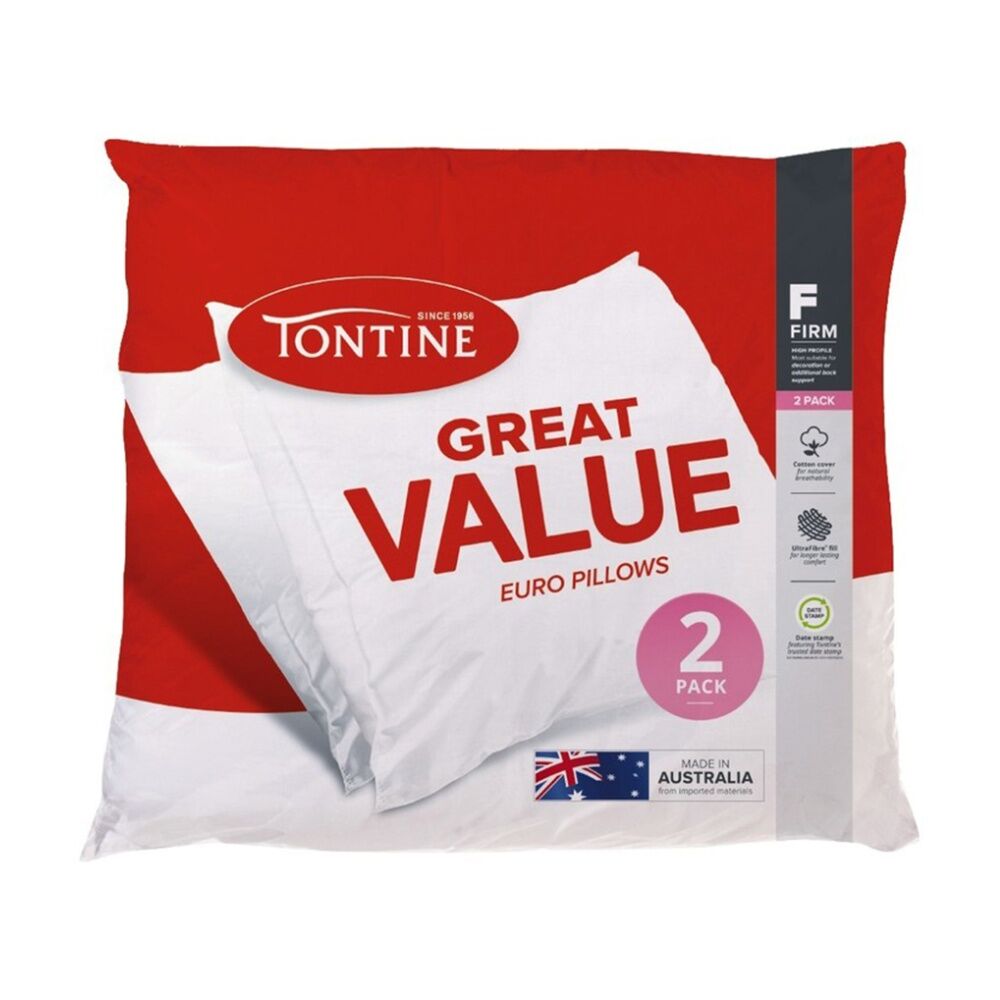 Tontine Great Value Euro Firm Softness Pillows Cotton/Polyester Home Bedding (2 Pieces)
