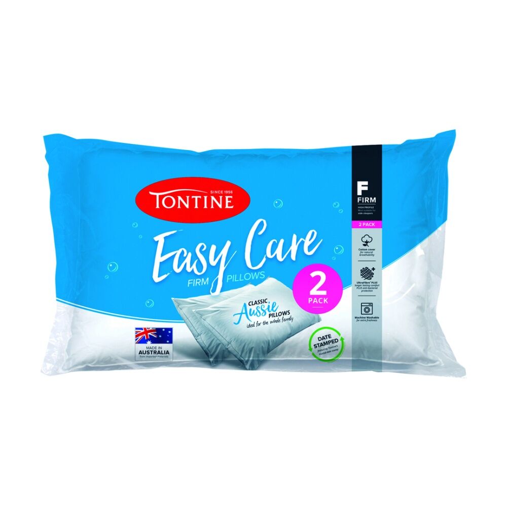 Tontine Easy Care Firm Sleeping Comfort Support Bed Soft Pillow White (2 Pieces)