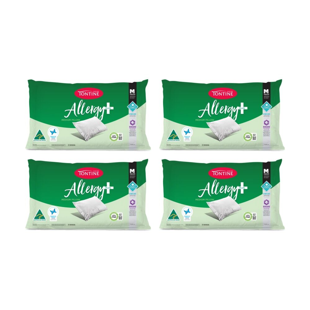 Tontine Allergy Plus Stain Ease Pillow Medium Firm Athsma Friendly Standard (4 Pack)