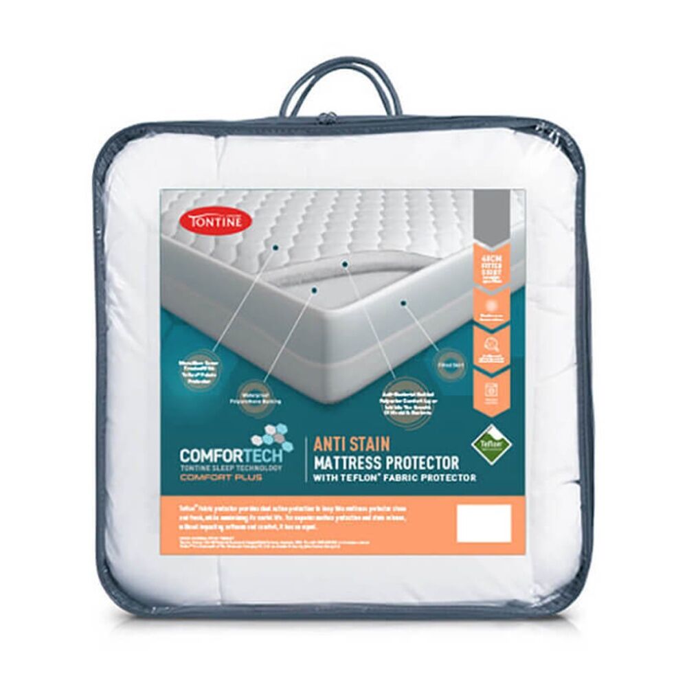 Tontine Comfortech Anti Stain Bed Mattress Protector Home Bedding White — King