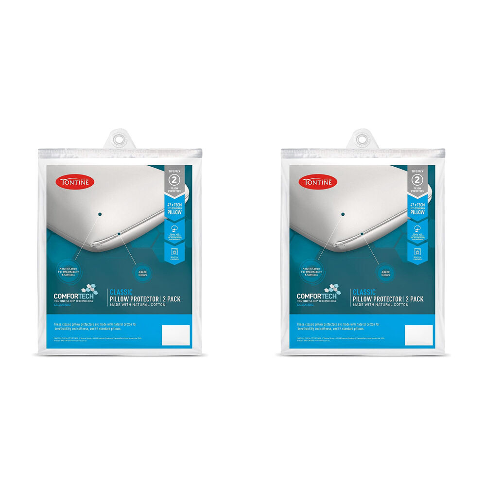 Tontine 46x72cm Comfortech Classic Cotton Pillow Protector Home Bedding WHT (4 Pieces)