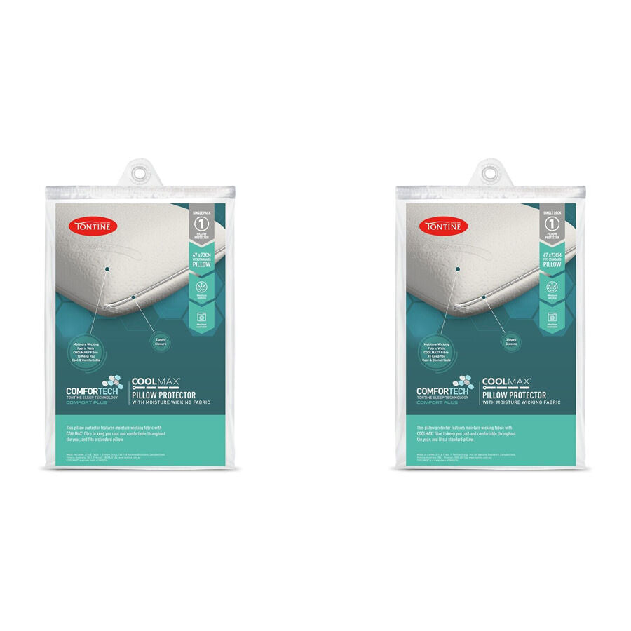 Tontine 46x72cm Comfortech Coolmax Cotton Pillow Protector Bedding White (2 Pack)