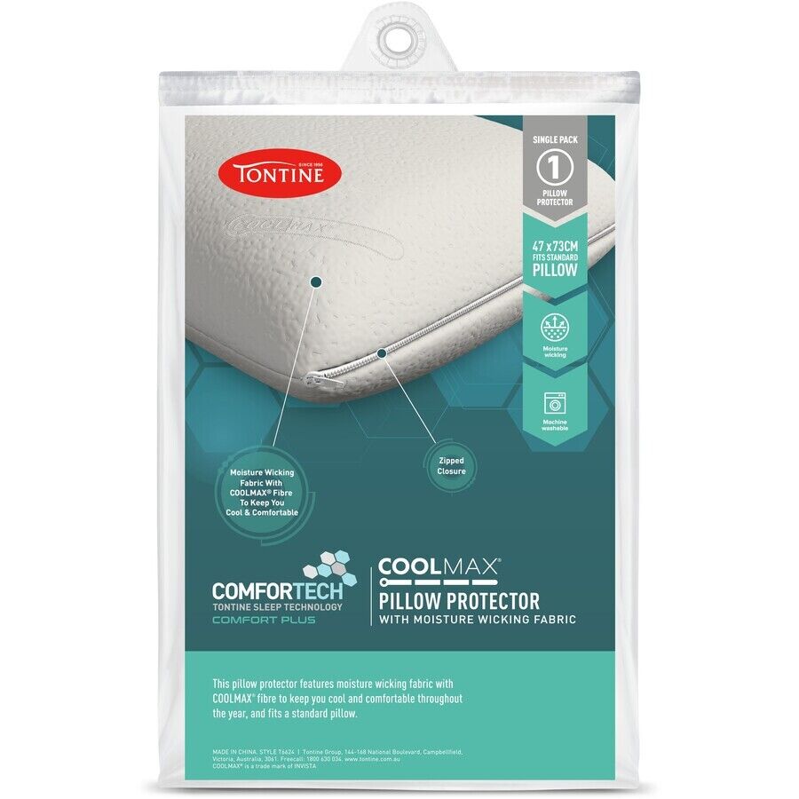 Tontine 46x72cm Comfortech Coolmax Cotton Pillow Protector Bedding White (2 Pack) — image 2