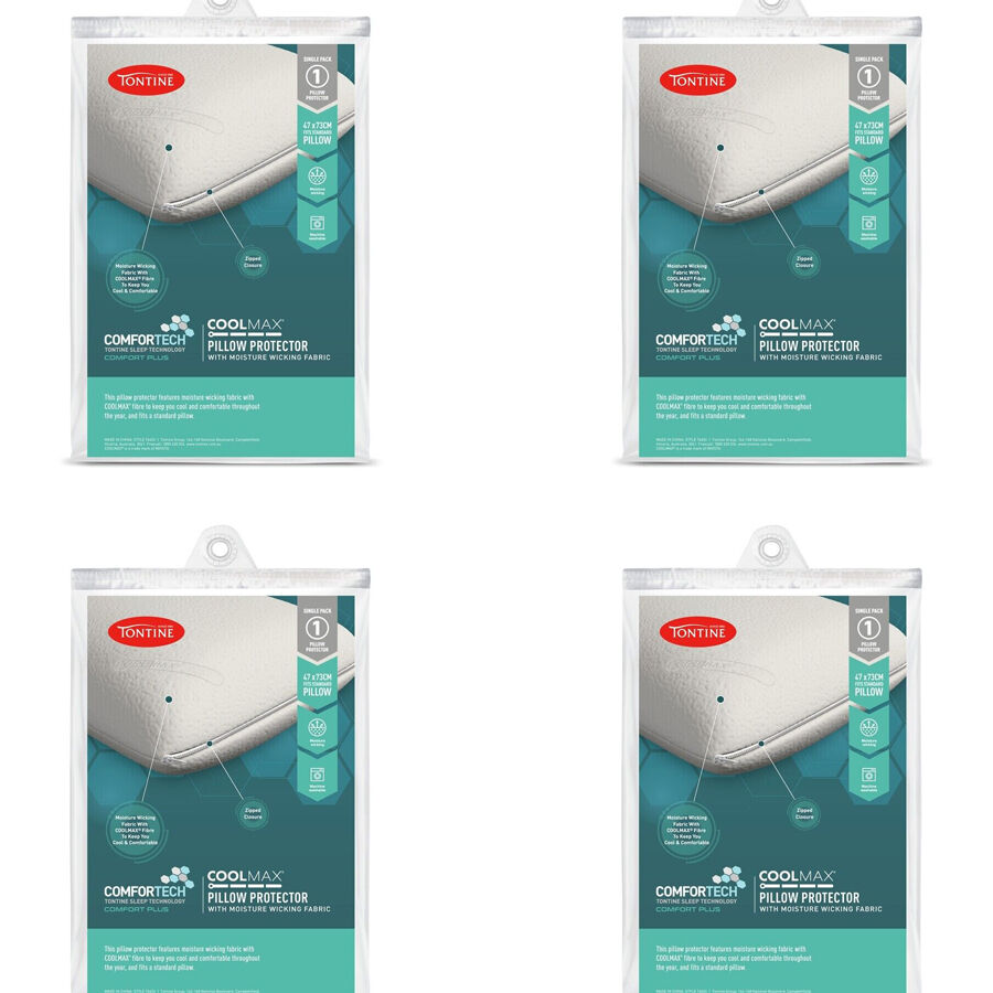 Tontine 46x72cm Comfortech Coolmax Cotton Pillow Protector Bedding White (4 Pack)