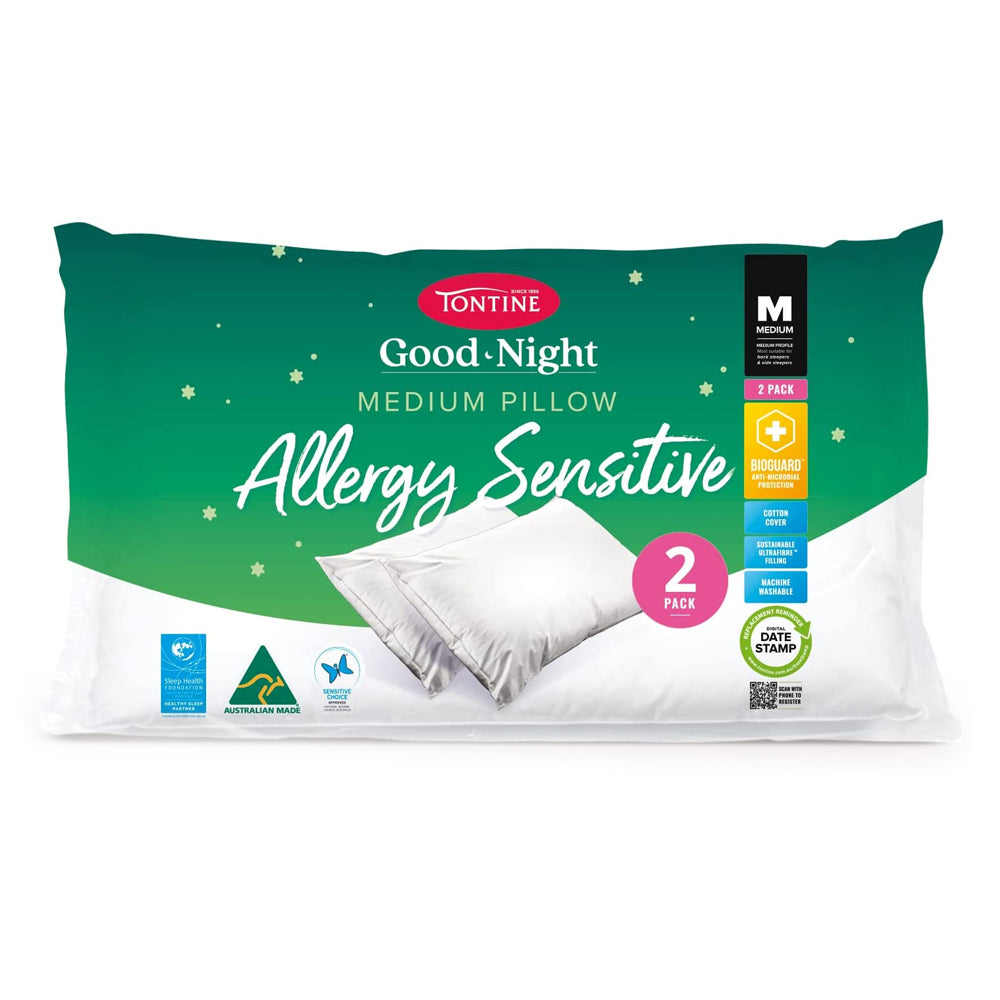 Tontine Good Night Allergy Sensitive Sleep/Bedding Soft Pillow Medium Height (2 Pieces)