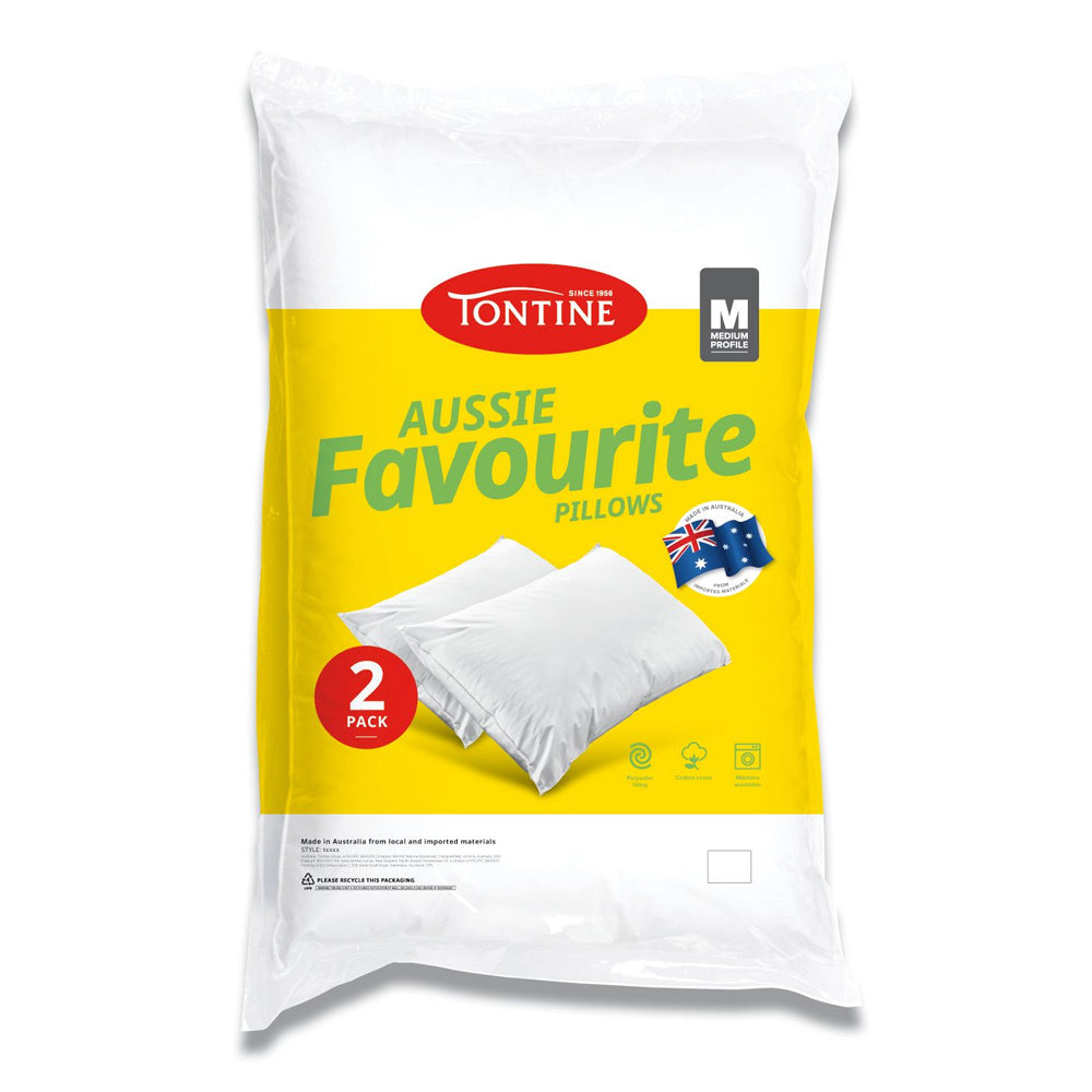 Tontine 46x72cm Aussie Favourite Pillow Medium Profile Home Bedding (2 Pieces)