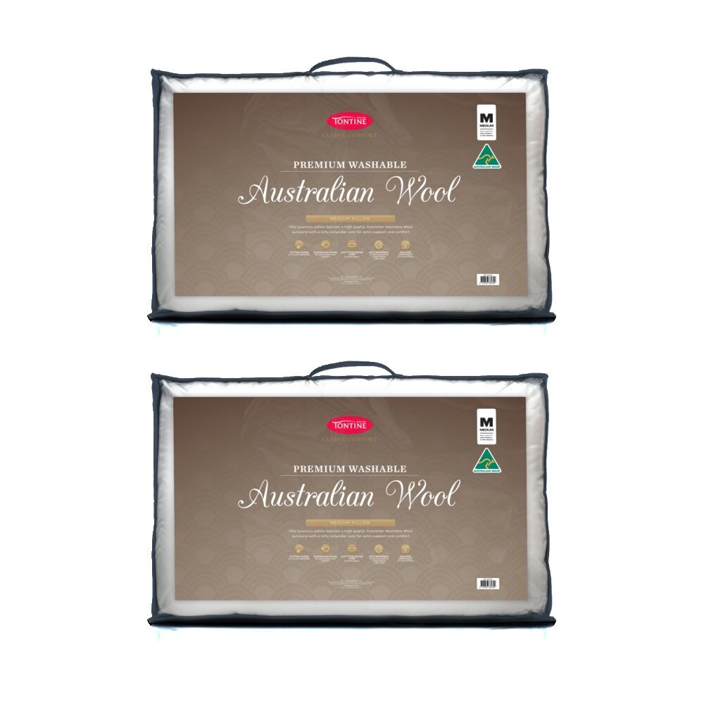 Tontine Australian Washable Wool Surround Medium Pillow Standard (2 Pack)