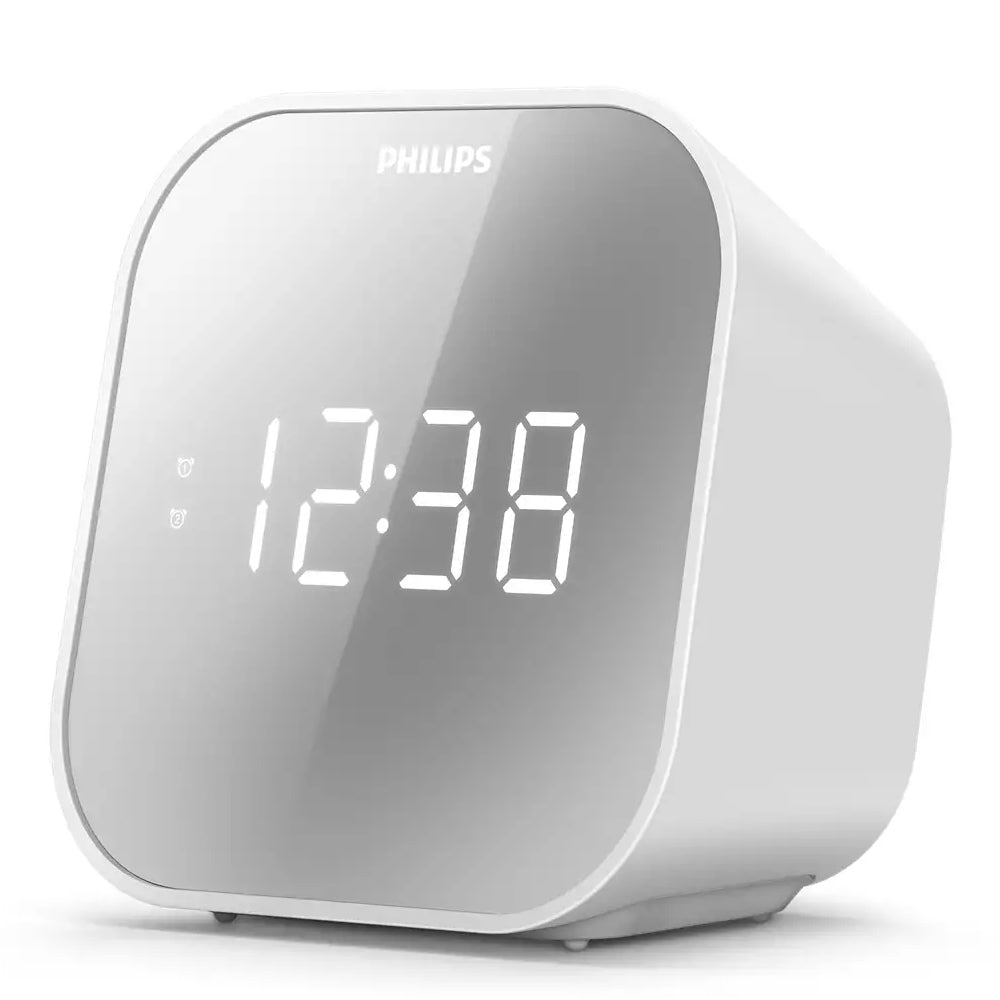 Philips Alarm Clock/FM Radio Dual Timer LED Digital Display w/ USB Charger White — image 2