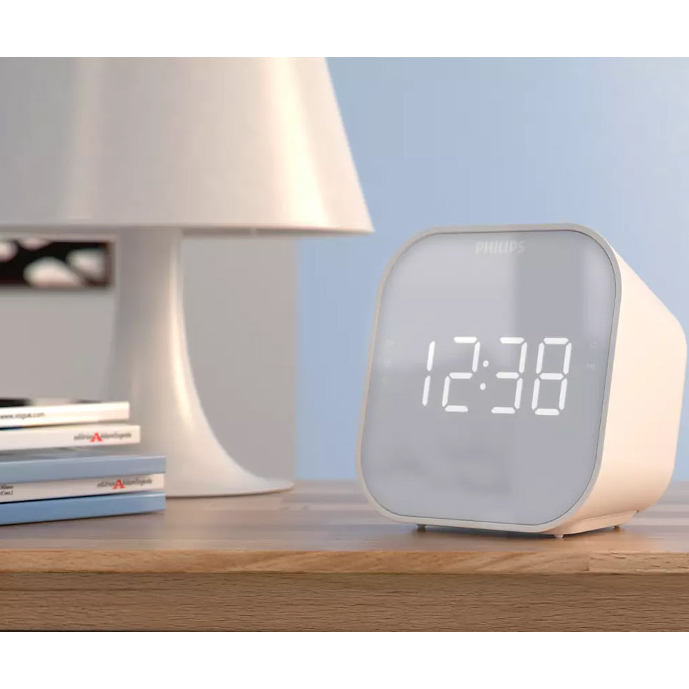 Philips Alarm Clock/FM Radio Dual Timer LED Digital Display w/ USB Charger White — image 8