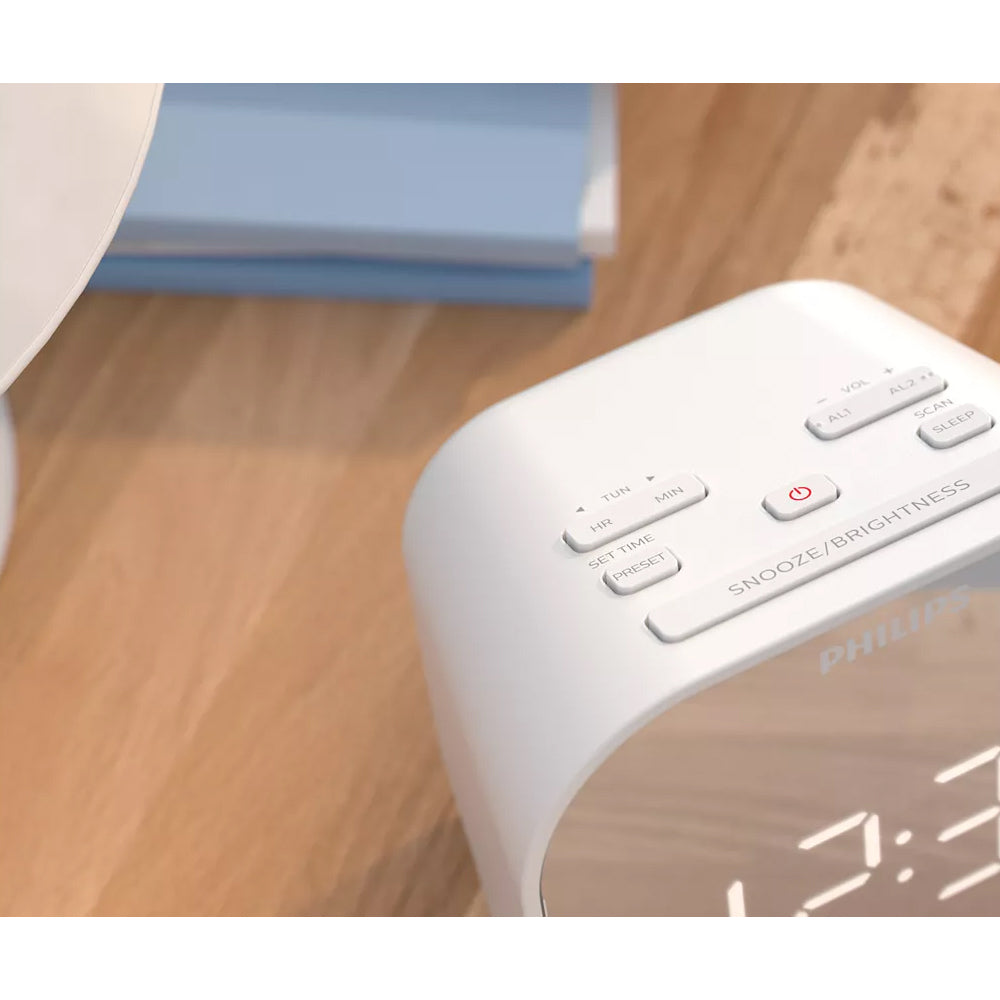 Philips Alarm Clock/FM Radio Dual Timer LED Digital Display w/ USB Charger White — image 6