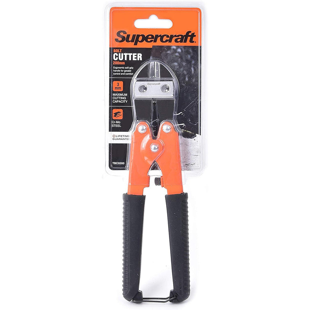 Supercraft 3mm Capacity Cr-Mo Steel Bolt Cutters Soft Grip Handle 200mm Long