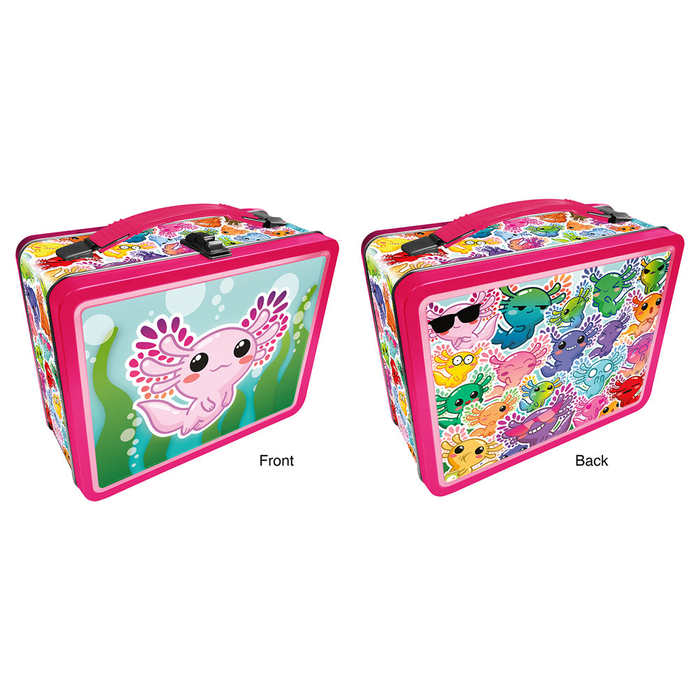 Aquarius Tin Carry All Axolotl Fun Box Food Storage Lunchbox w/Handle Sqr — image 2