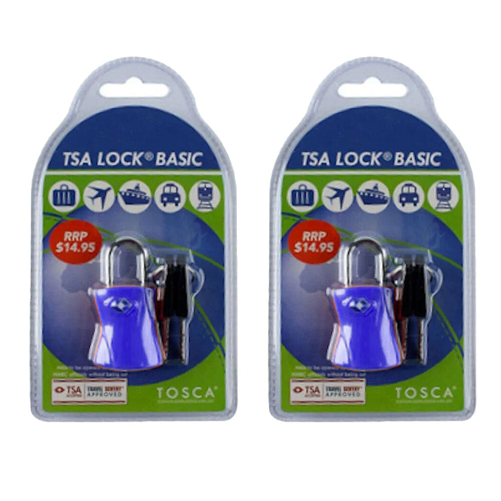 Tosca TSA Approved Suitcase/Luggage Bag Security Safety Lock With Keys - Blue (2 Pack)