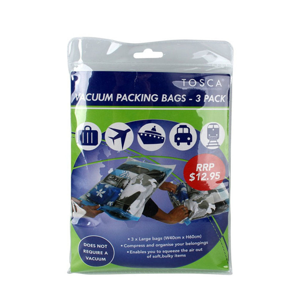 Tosca Vacuum Sealed Travel Luggage Compressed Bulky Clothes Packing Bags (3 Pieces)