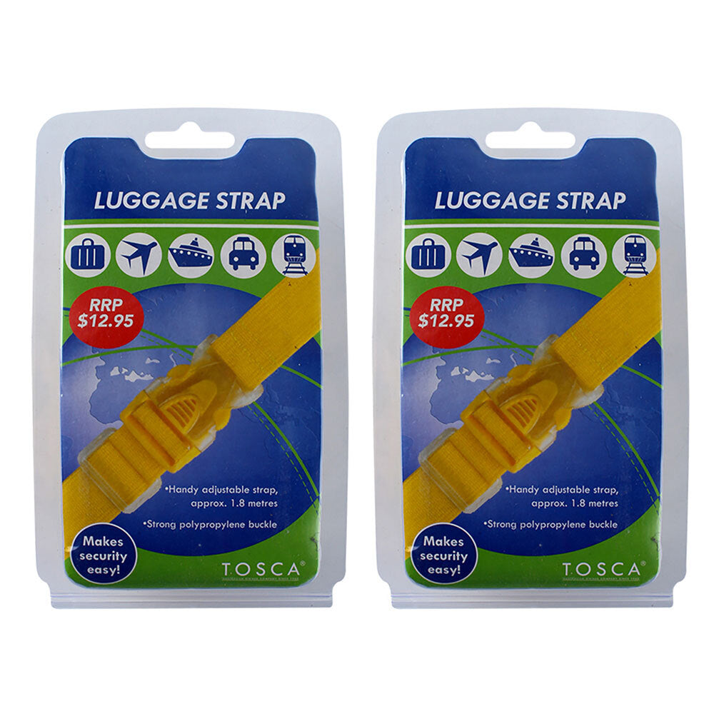 Tosca 1.8m Adjustable Luggage Suitcase Security Bag Buckle Strap - Yellow (2 Pack)