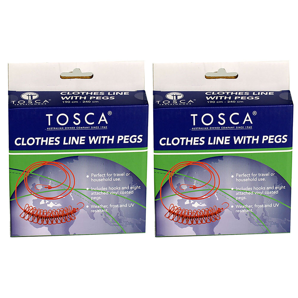 Tosca Travel Portable 2m Elasticated Clothes Drying Line Rack With Pegs (2 Pack)