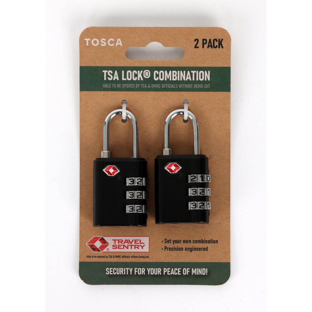 Tosca TSA Approved Travel Luggage Suitcase Combination Safety Lock (2 Pieces) — Black