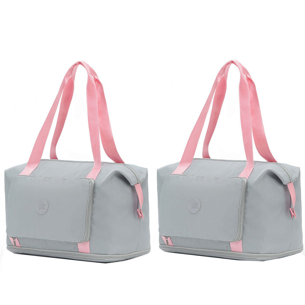 Tosca Lightweight Foldable & Expandable Flight Travel Tote Bag Grey/Pink (2 Pack)