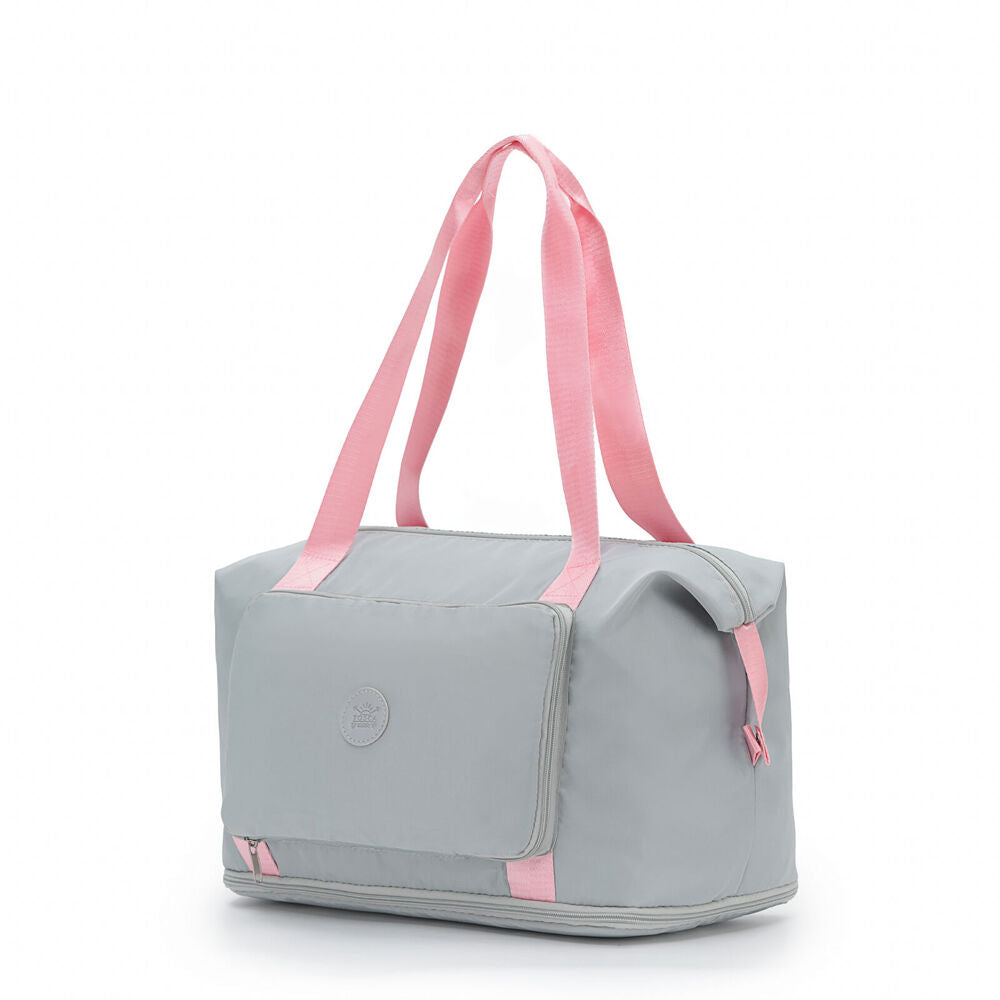 Tosca Lightweight Foldable & Expandable Flight Travel Tote Bag Grey/Pink (2 Pack) — image 2