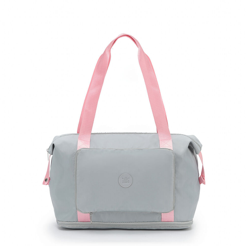 Tosca Lightweight Foldable & Expandable Flight Travel Tote Bag Grey/Pink (2 Pack) — image 3