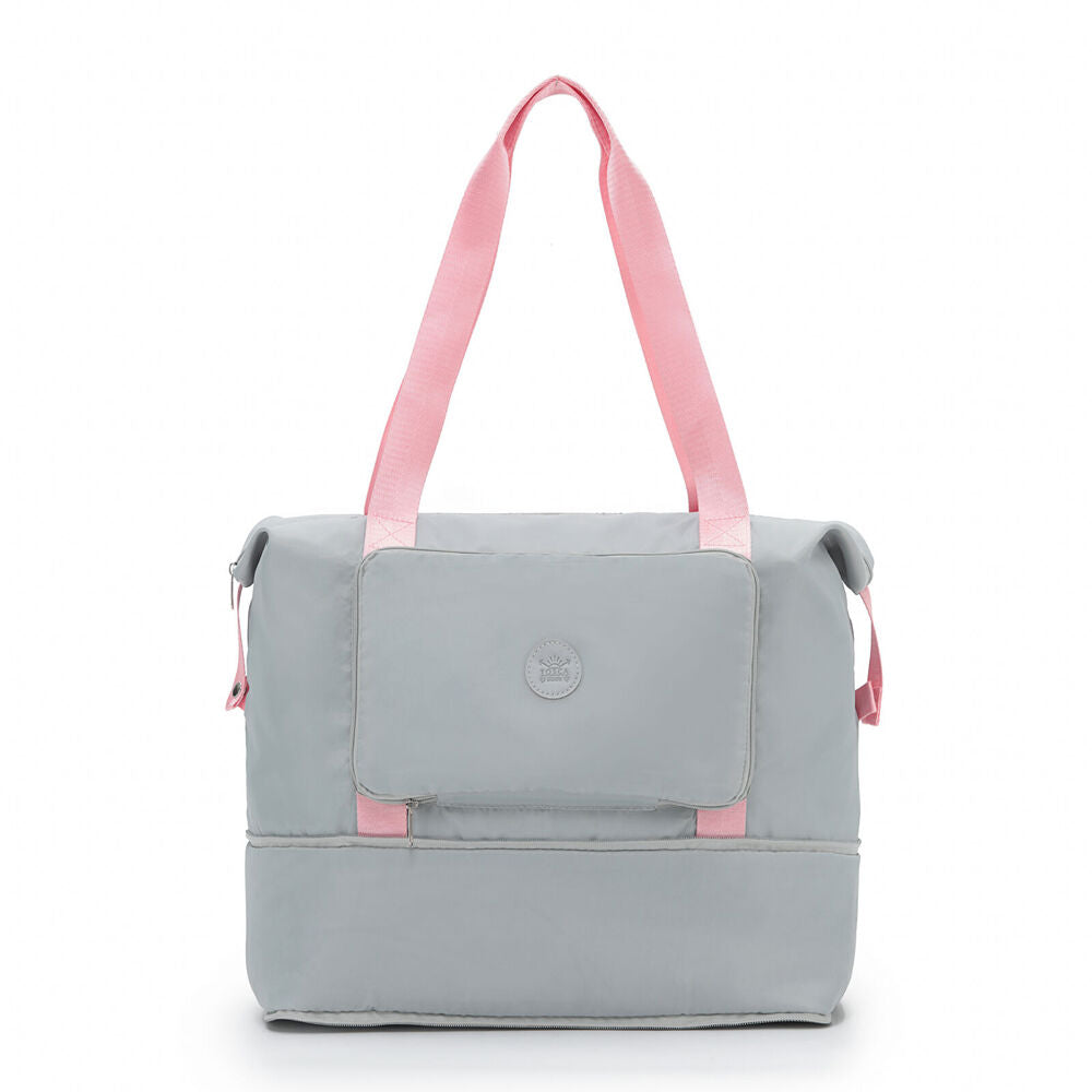 Tosca Lightweight Foldable & Expandable Flight Travel Tote Bag Grey/Pink (2 Pack) — image 5