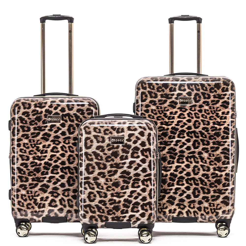 Tosca Wheeled Suitcase Luggage Set - Leopard Print (3 Pieces)