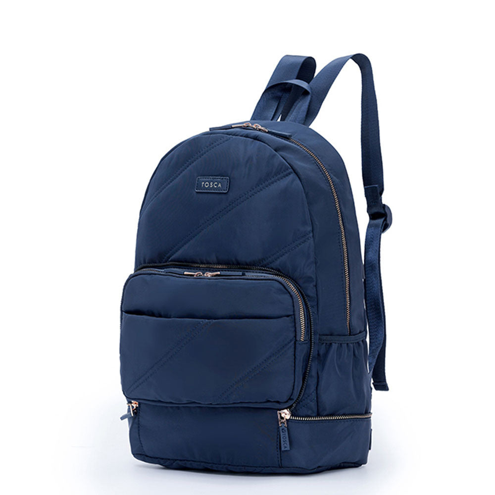 Tosca Ladies Zip/Fold Away Weekend Travel Backpack/Shoulder Stitch — Navy