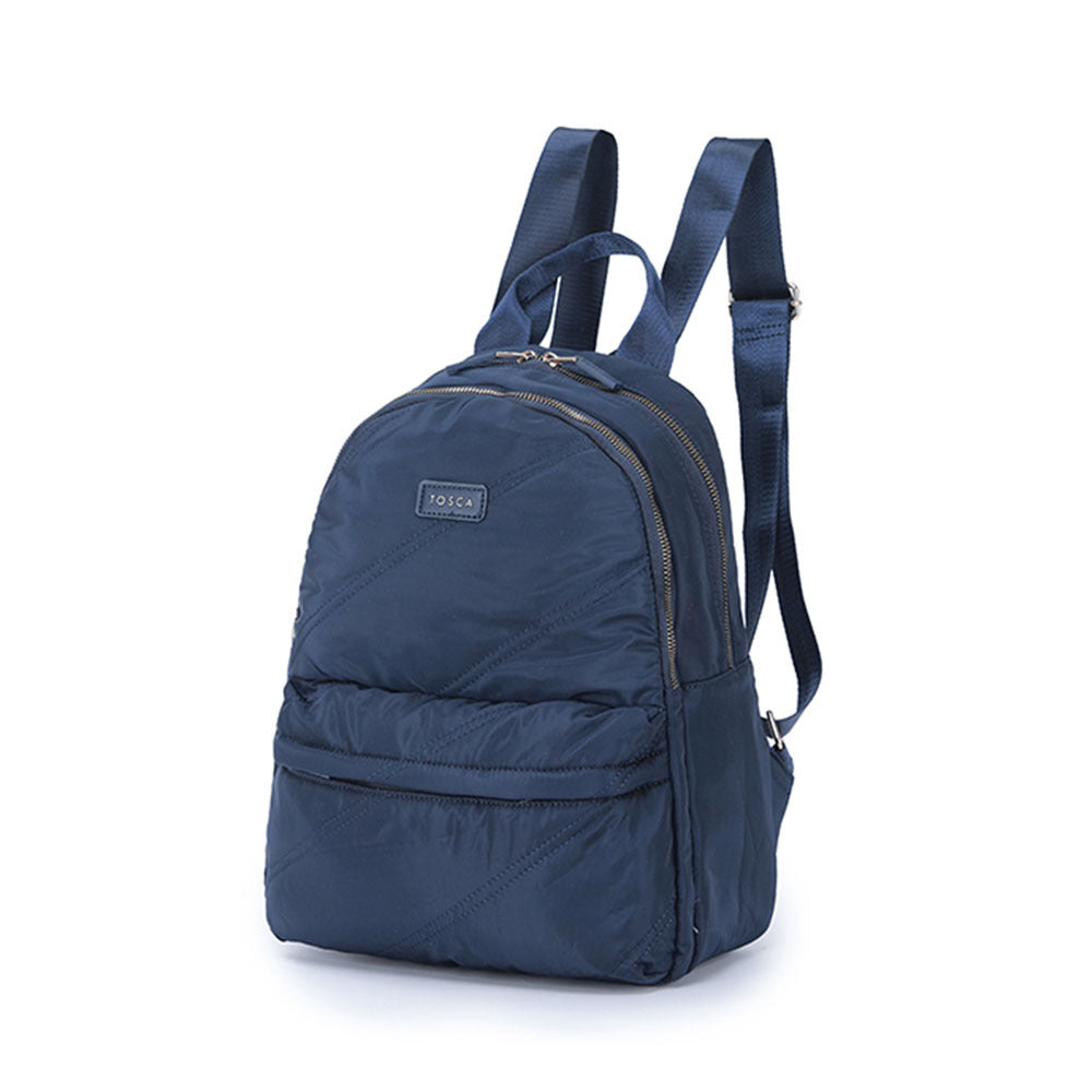 Tosca Daily Nylon Lightweight Shoulder Laptop School Backpack Stitch — Navy
