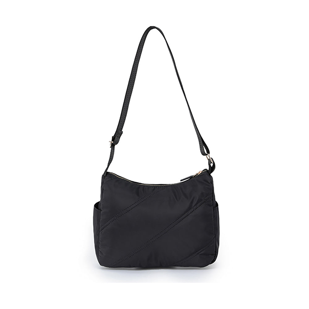 Tosca Casual Vegan Nylon Shoulder Minimalist Crossbody Handbag Stitch — Black
