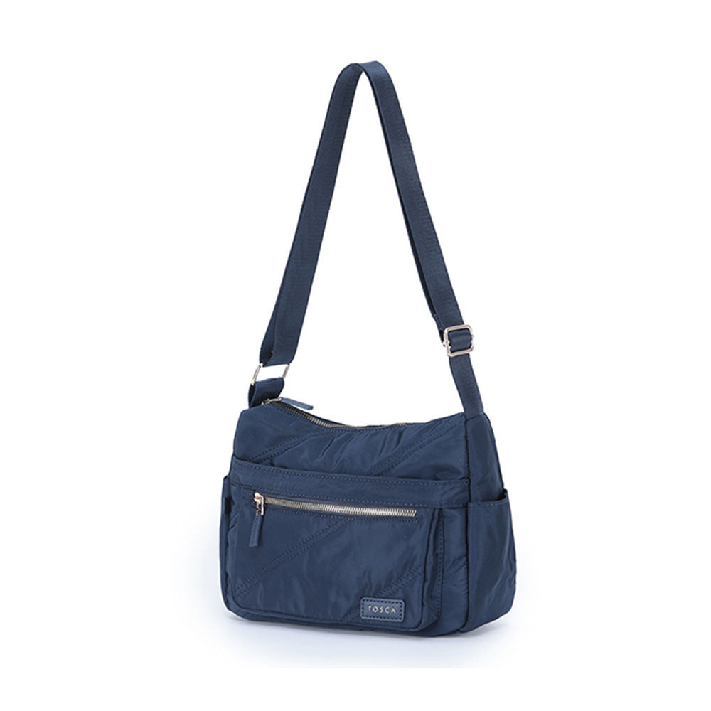 Tosca Casual Vegan Nylon Shoulder Minimalist Crossbody Handbag Stitch — Navy