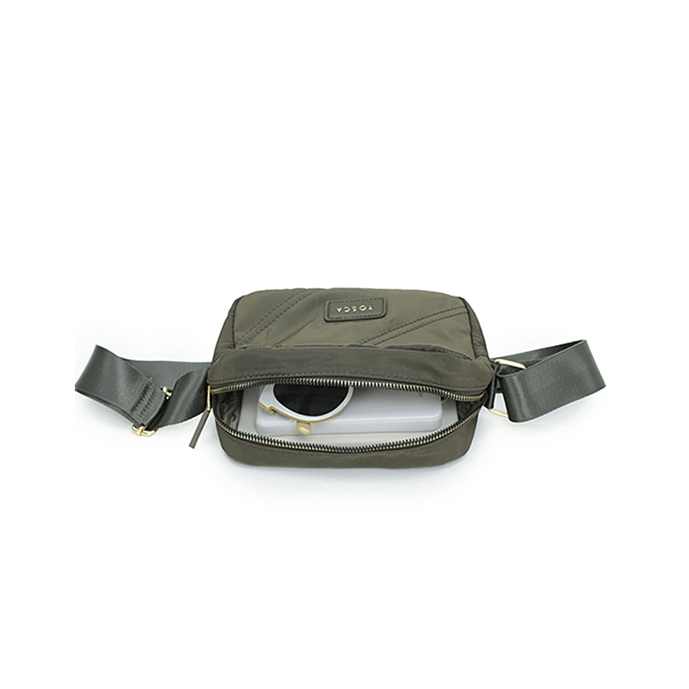 Tosca Vegan Compact Minimalist Shoulder Bag Khaki Stitch w/Adjustable Strap — image 3
