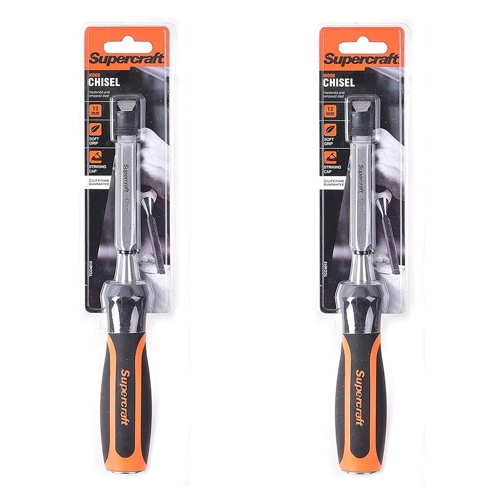 Supercraft Wood Chisel Carbon Steel 1/2''/13mm Soft Grip w/ Striking Cap (2 Pack)