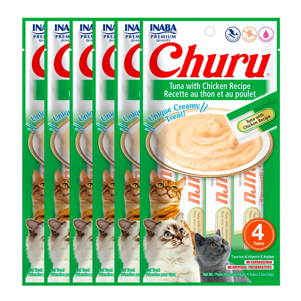Inaba 4PK Inaba Churu Tuna With Chicken Cat Treat Tubes 14g (6 Pack)