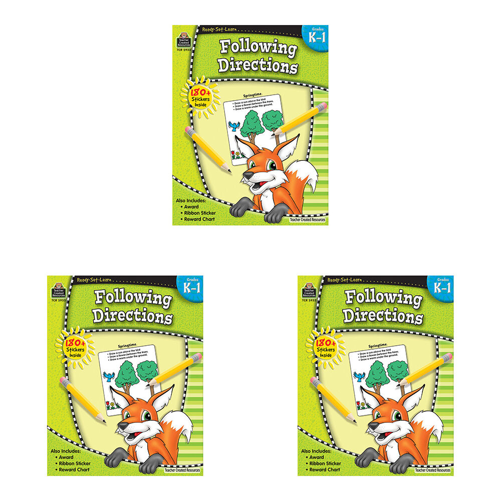 Teacher Created Resources Following Directions Learn Book Set For Grade-K1 5+ (3 Pack)