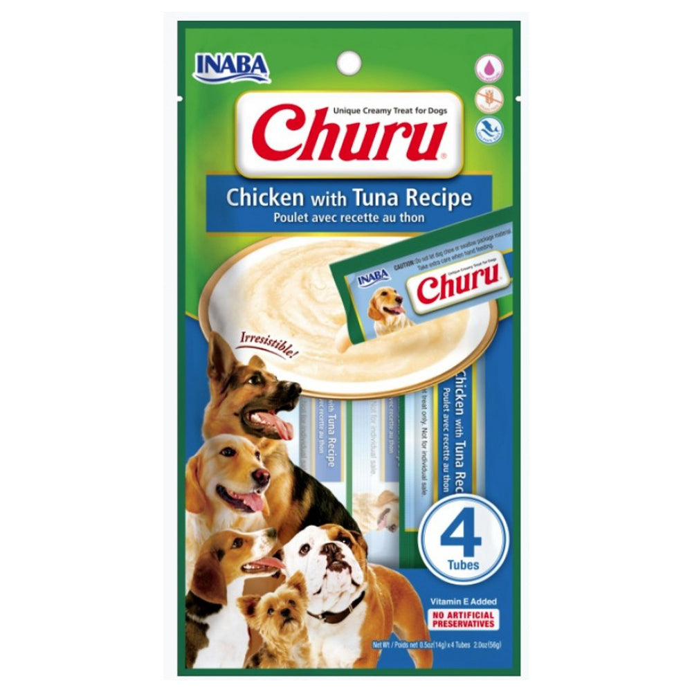 Inaba Pet Dog Churu Snack/Treats Puree Paste Tubes Chicken w/ Tuna 56g (4 Pieces)