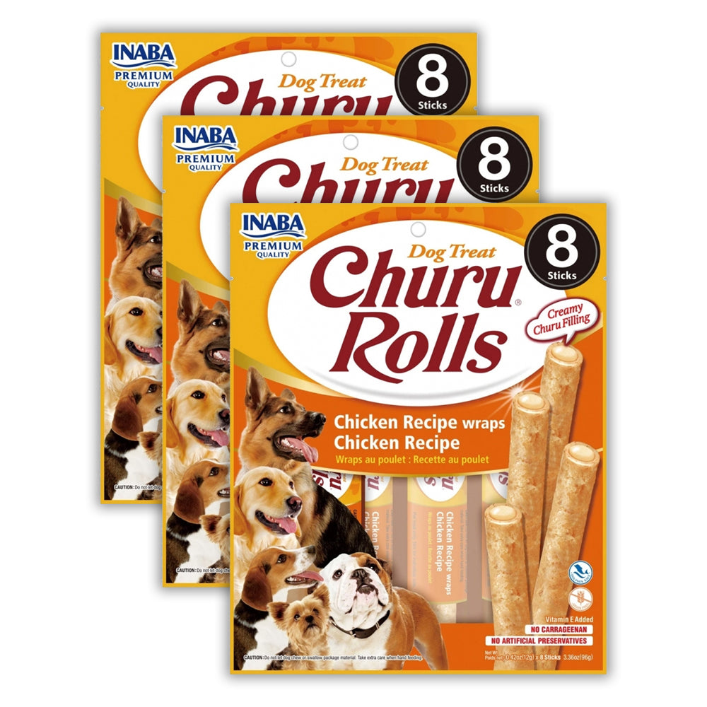 Inaba Pet Dog Churu Snack/Nibbles Chewing Treat Rolls Chicken Wraps 96g (24 Pack)