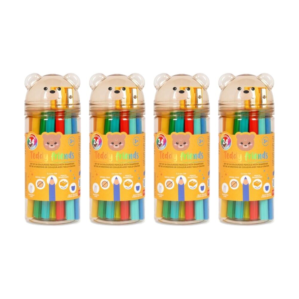 Legami 24pc Legami Colour Pencil Set Teddy Container With Sharpener Kids Crafts 3y+ (4 Pack)