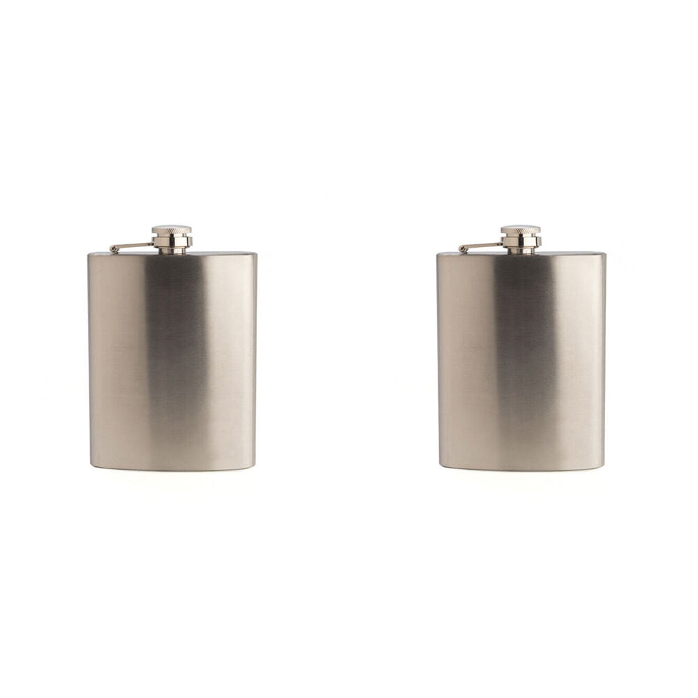 Mdi Plain Flask 8Oz Classic Stainless Steel Silver Durable Hip (2 Pack)