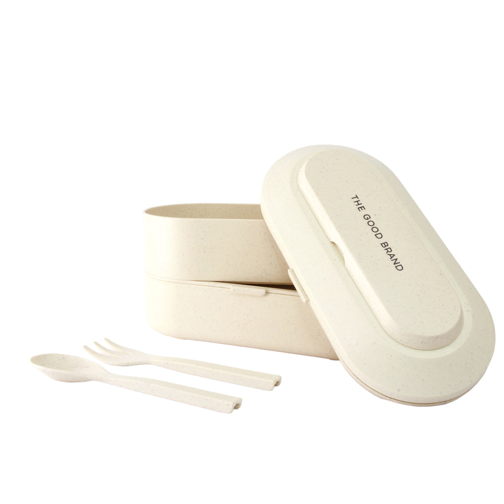 The Good Brand 2-Layer 12cm Wheat Straw Bento Box w/ Spoon & Fork Set Natural