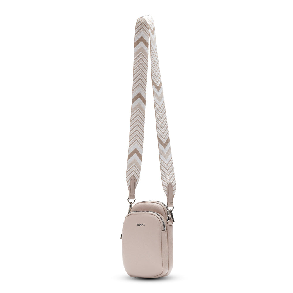 Tosca Womens PU Crossbody Mini Utility Phone Bag Carrier 19x12cm — Natural