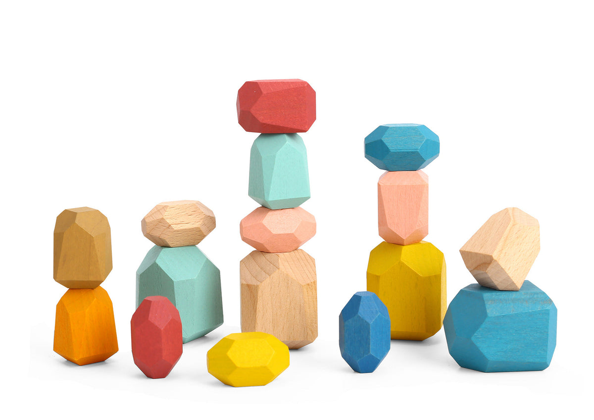 Tooky Toy Wooden Stacking Stone Large Blocks Kids Educational Toys 3+ (16 Pieces)