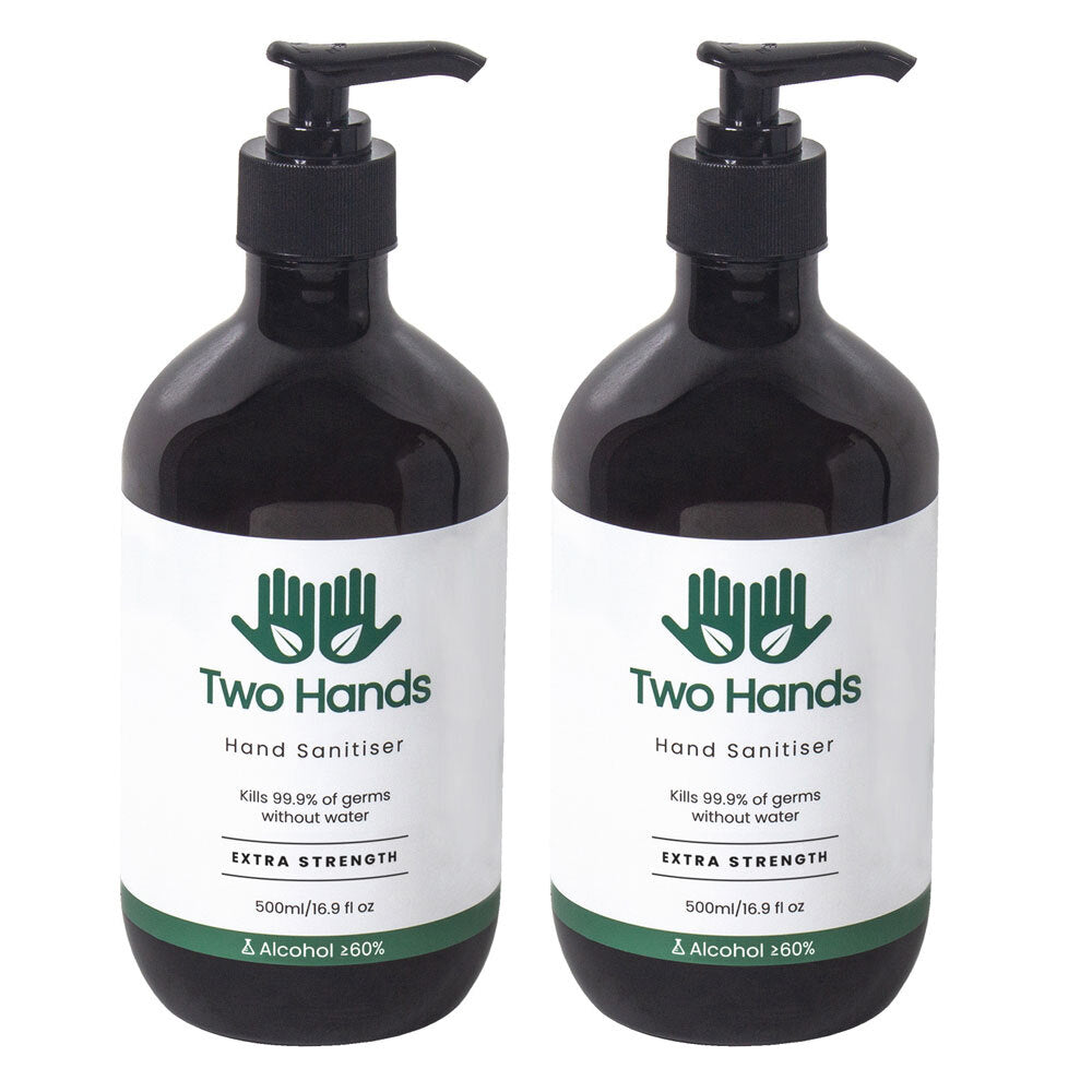 Two Hands 500ml Antibacterial Hand Sanitiser Gel w/ Pump Bottle Alcohol Based (2 Pack)