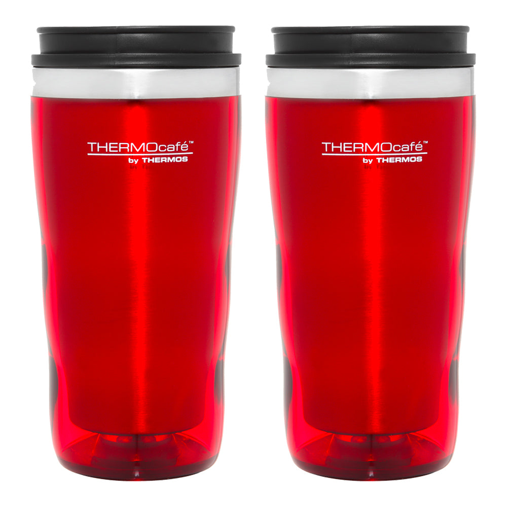 Thermocafe Stainless Steel Inner Plastic Outer Travel Tumbler Red 470ml (2 Pack)