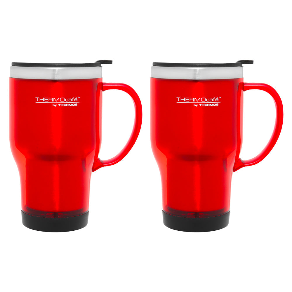 Thermocafe Stainless Steel Inner Plastic Outer Durable Travel Mug Red 470ml (2 Pack)