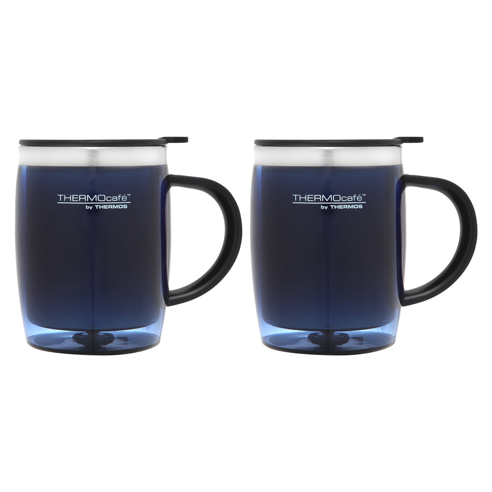 Thermocafe Stainless Steel Inner Plastic Outer Durable Desk Mug Blue 450ml (2 Pack)