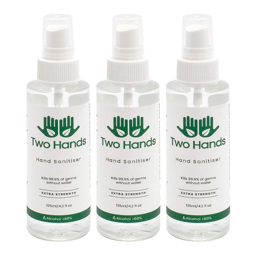 Two Hands 125ml Hand Sanitiser Extra Strength Spray Mist Bottle 60% Alcohol (3 Pack)